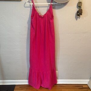 1.4.3. Story by Line Up Vibrant Pink Ruffle Dress size small. 100% Cotton Gauzy